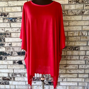 Beaded Tunic Plus Size Rayon Bright Red Bild 4