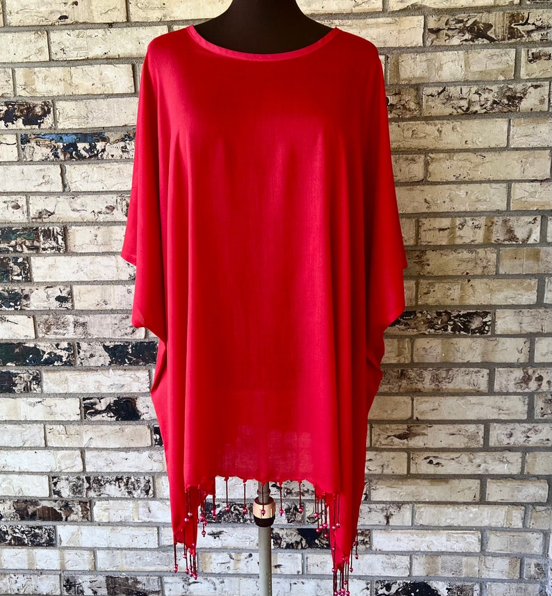 Beaded Tunic Plus Size Rayon Bright Red image 4