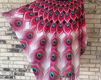 Tunic, Plus Size, Lightweight Rayon Fabric, Peacock Design
