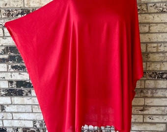 Beaded Tunic Plus Size Rayon Bright Red