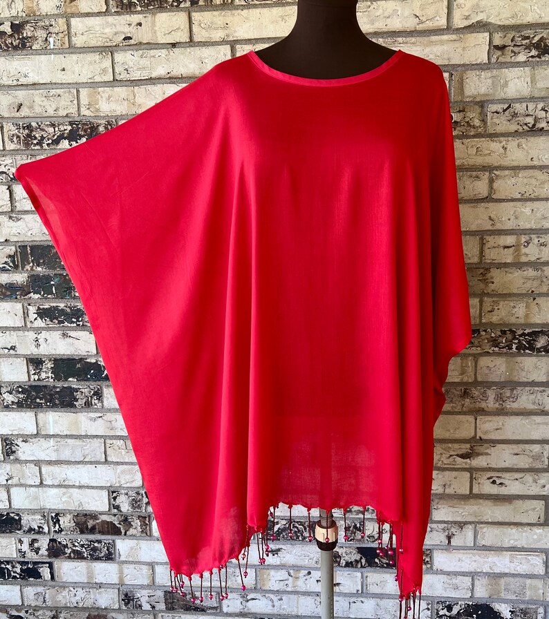 Beaded Tunic Plus Size Rayon Bright Red image 1