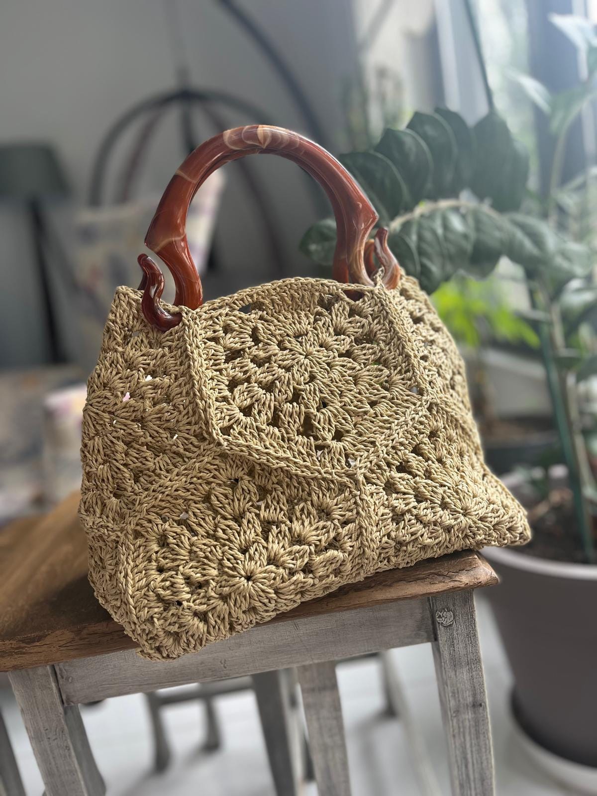 Hand Bag , Hanmade Clutch Bag ,crochet Bag , Knitted Rafia Bag