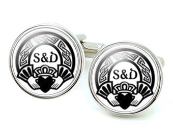 Claddagh Initials Cufflinks, Irish Celtic Gift