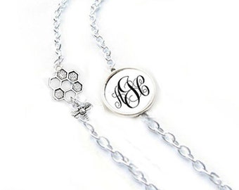 Bee Monogram Eyeglass Chain, Personalized Silver Eyeglass lanyard, reading glasses chain - eyeglasses cord