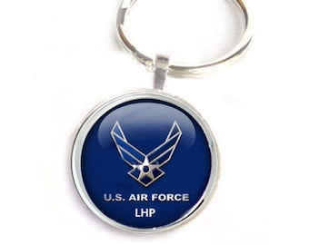 Air Force Keychain, Personalized Initials Key Ring, Military Keychain, gift for him men father