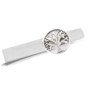 Tree of Life Hand Stamped Tie Clip, Tie Clasp, Men Silver Fathers Wedding Birthday Gift