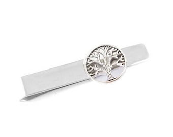 Tree of Life Hand Stamped Tie Clip, Tie Clasp, Men Silver Fathers Wedding Birthday Gift