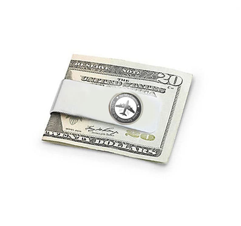 Money Clip Captain Airplane Cufflinks Tie Tack personalized gift for men Custom Text Tie Clip Pilot accessories
