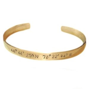 Brass Longitude Latitude Cuff Bracelet, Hand Stamped Personalized Bracelet, Coordinate Hammered GPS Jewelry