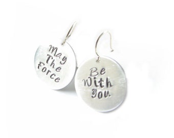 Hand Stamped May The Force Be With You Earrings, Jewelry sterling silver brass