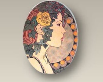 Art Nouveau ALPHONSE MUCHA Rose Porcelain 40x30mm Cabochon Findings supply