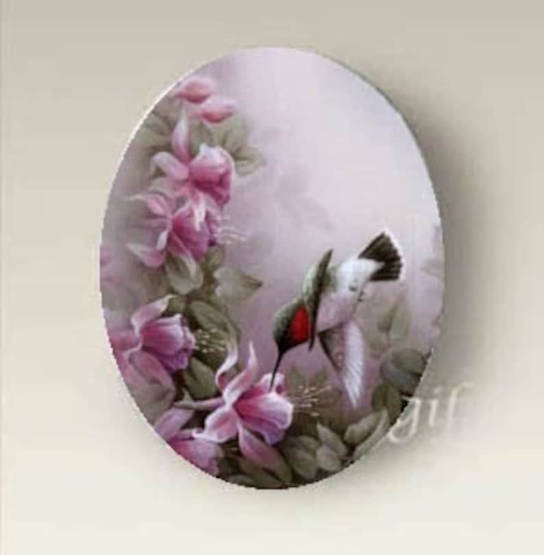 Hummingbird Porcelain Cabochon Flowers Unset Cameo 40x30mm Handmade finding supply image 1