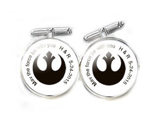 Silver Star War Cufflinks, Rebell Cufflinks, May the force be with you Cufflinks, Personalized Cufflinks, cuff links, Wedding cufflinks