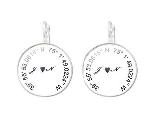 Silver Latitude Longitude Earrings Photo silver plated Earrings gift for mother Wedding Birthday or your own photo personalized gift jewelry