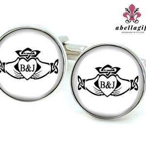 Irish Claddagh Cufflinks, Celtic Cufflinks, Personalized Wedding Gift, Irish Wedding, Custom Initials Cufflinks, Irish Gifts