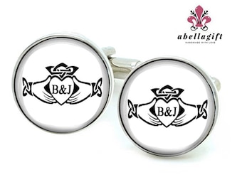 Irish Claddagh Cufflinks, Celtic Cufflinks, Personalized Wedding Gift, Irish Wedding, Custom Initials Cufflinks, Irish Gifts