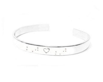 Initials Braille Hand Stamped Cuff Bracelet, 6 inches, Gift for Blind