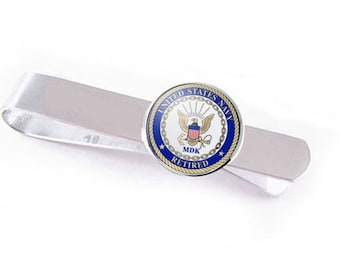 Retired Navy Military Tie Clip Tie Bar, Personalized Initials Tie Clip, Father Men Gift, Tie Clasp, Handmade