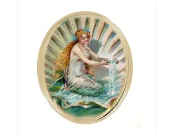 Vintage Meerjungfrau Porzellan Cameo Cabochon, Findesup Handwerk 40x30mm