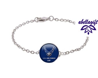 Blue Airforce Initials Bracelet, Personalized Jewelry, Mother Day Gift