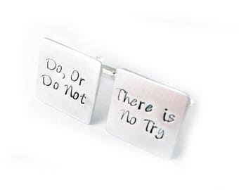 Square Personalized Cufflinks, Do, Or Do Not There Is No Try cufflinks, Hand Stamped Cufflinks, gift for Men, cuff links, Groom Cufflinks