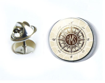 Compass Monogram Tie Tack, Personalized Tie Pin, Lapel Pin, Gift for Men, Father of the Bride