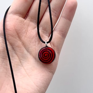 Handmade Polymer Clay Spiral Necklace: Red & Black Goth Pendant