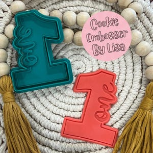 Fondant Embosser Stamp and Cookie Cutter Set. Number 1 with one word