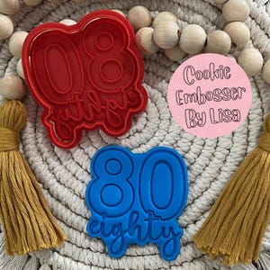 Fondant Embosser Stamp and Cookie Cutter Set Eighty Milestone Birthday Number 80