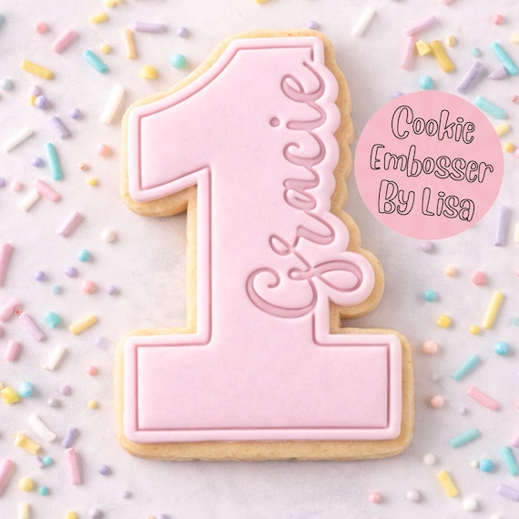 1st Birthday cookie embosser Fondant stamp and cookie cutter Number 1 With Name
