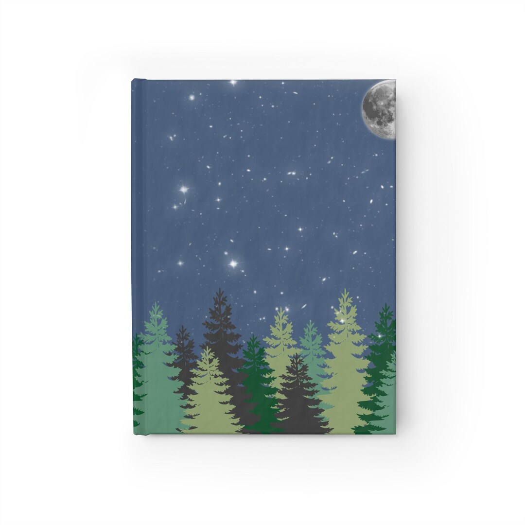 Moonlit Pine Forest Journal | Starry Night Hardcover Notebook - Etsy