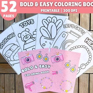 Bold and Easy Coloring Pages, Bold and Easy Coloring Book, Coloring Pages for Kids, Printable Coloring Pages, Birthday Gift for Kids