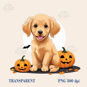 Charmante Golden Retriever-Halloween-Kunst - niedlicher Hundedekor PNG, T-Shirt-Sublimation, goldene PNG, Hundeliebhaber png, Welpe Clipart