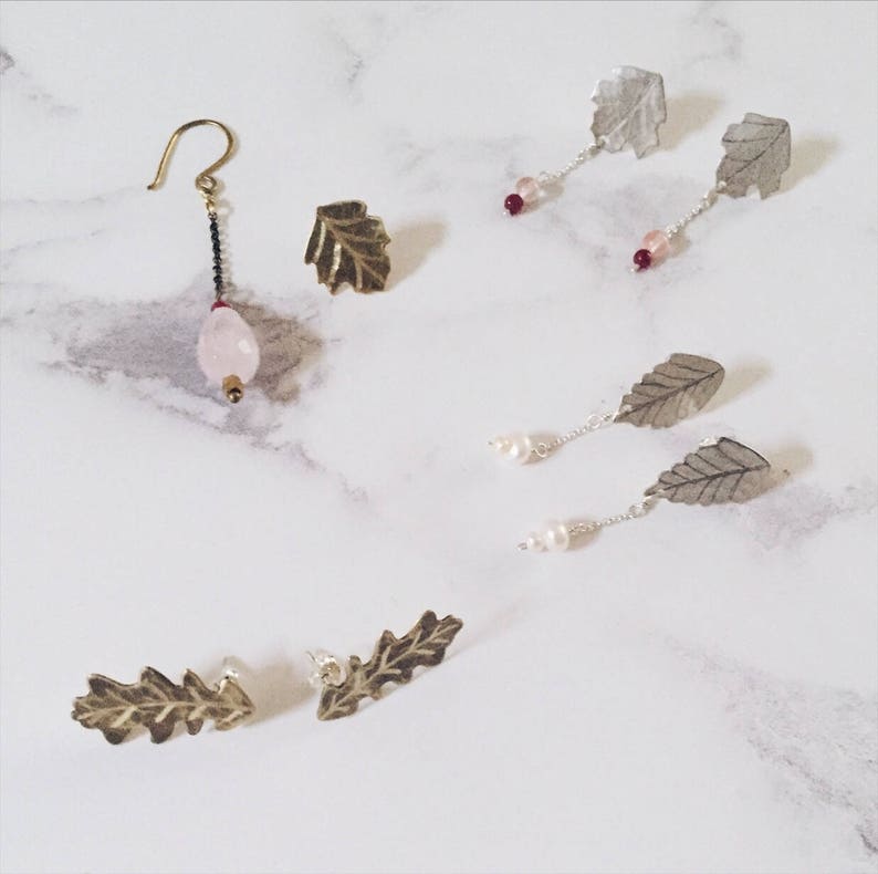 Gold brass ash leaf necklace freshwater pearls plant and Etsy