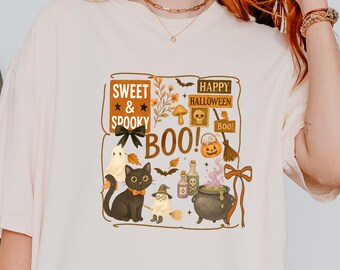 Comfort Colors® Sweet and Spooky Shirt, Happy Halloween Shirt, Boo Shirt, Cute Halloween Shirt, Halloween Black Cat Shirt, Ghost Shirt
