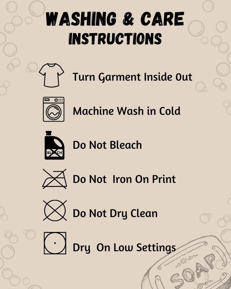 a poster with instructions for washing and care instructions