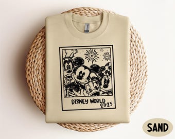 Disney World 2025 Sweatshirt, Mickey and Friends Sketch Sweatshirt, Disney Friends Polaroid Sweatshirt, Disneyland Family Trip Sweatshirt