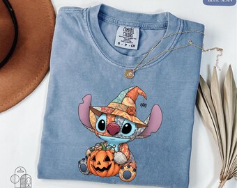 Comfort Colors® Patchwork Stitch Shirt, Halloween Stitch Shirt, Stitch Pumpkin Shirt, Disney Halloween Shirt, Stitch Spooky Season Shirt