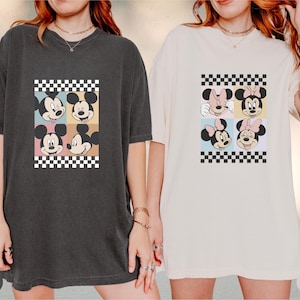 Mickey and Minnie Checkered Couple Shirt, Disney Couples Matching Shirts, Mickey and Minnie Head Shirt, Comfort Colors® Disneyland Trip Tee