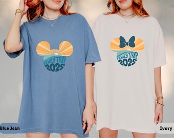 Comfort Colors® Disney Family Trip 2025 Shirt, Mickey Head Sunset Tee, Minnie Head Sunset Shirt, Disney Matching Tee, Disneyland Trip Shirt