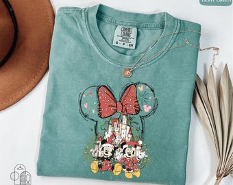 Comfort Colors® Mickey and Minnie Christmas Shirt, Magic Kingdom Christmas Shirt, Minnie Head Shirt, Disney Christmas Party Shirt, Xmas Tee