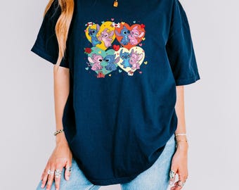 Comfort Colors® Disney Stitch and Angel Shirt, Couple Tee, Disney Honeymoon Shirt, Valentine's Day Gift, Stitch and Angel WDW Couple Shirt