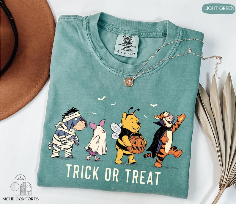 Comfort Colors® Trick or Treat Shirt, Winnie The Pooh Halloween Shirt, Pooh and Friends Halloween Shirt, Disney Spooky Season Shirt image 2