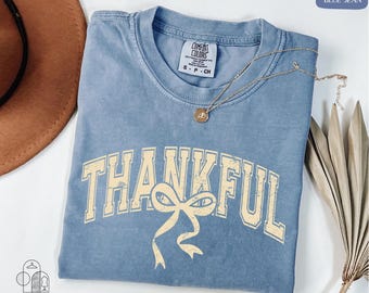 Comfort Colors® Thankful Shirt, Thanksgiving Shirt, Thankful Coquette Shirt, Thanksgiving Gift, Retro Thankful Shirt, Thankful Family Shirt