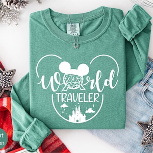 Comfort Colors® World Traveler Long Sleeve Shirt, Epcot Traveler Long Sleeve Tee, Disneyland Vacation Shirt, Disney Traveler Shirt