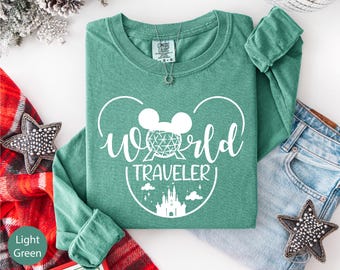 Comfort Colors® World Traveler Long Sleeve Shirt, Epcot Traveler Long Sleeve Tee, Disneyland Vacation Shirt, Disney Traveler Shirt
