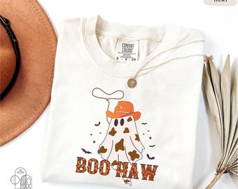 Comfort Colors® Boo Haw Shirt, Cowboy Ghost Shirt, Funny Halloween Shirt, Spooky Vibes Shirt, Western Halloween Shirt, Spooky Season Shirt