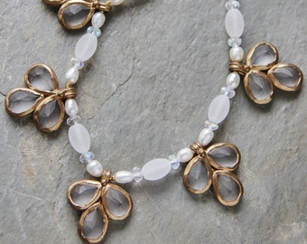Frosted clear glass stones charm style necklace (N-4187)