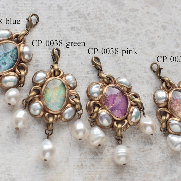 Combination jewellery - freshwater pearls with pastel colour small pendant with pearl droplets (CP-0038)