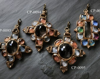 Combination jewellery - Smoky quartz with hand painted glass cabochon cross Pendant (CP-0093, 0094, 0095, 0096)